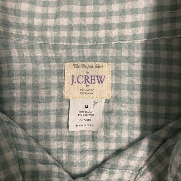 The Perfect Shirt By J. Crew 99% Cotton Size M Light Blue Green Textured Gingham - Picture 2 of 5